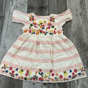 Zara Embroidered Striped Floral Pink White Girls Dress 3-4 Years SS